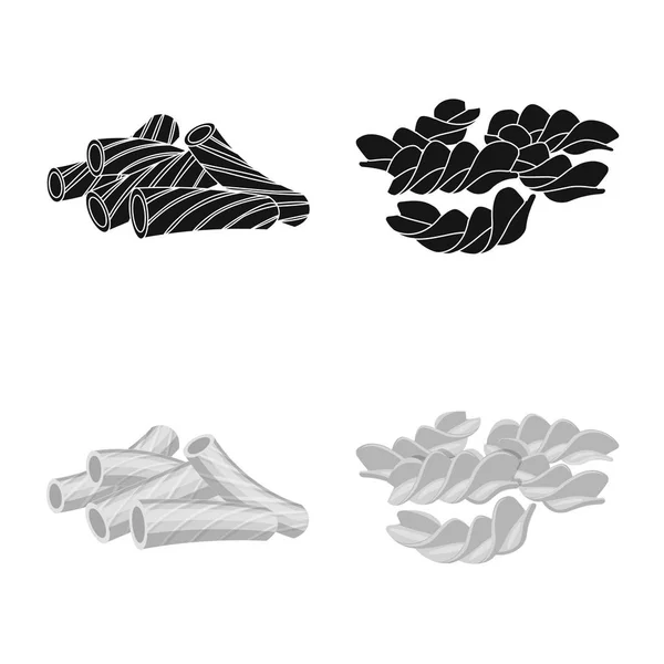 Vector ontwerp van pasta en koolhydraten logo. Set van pasta en macaroni vector pictogram voor voorraad. — Stockvector