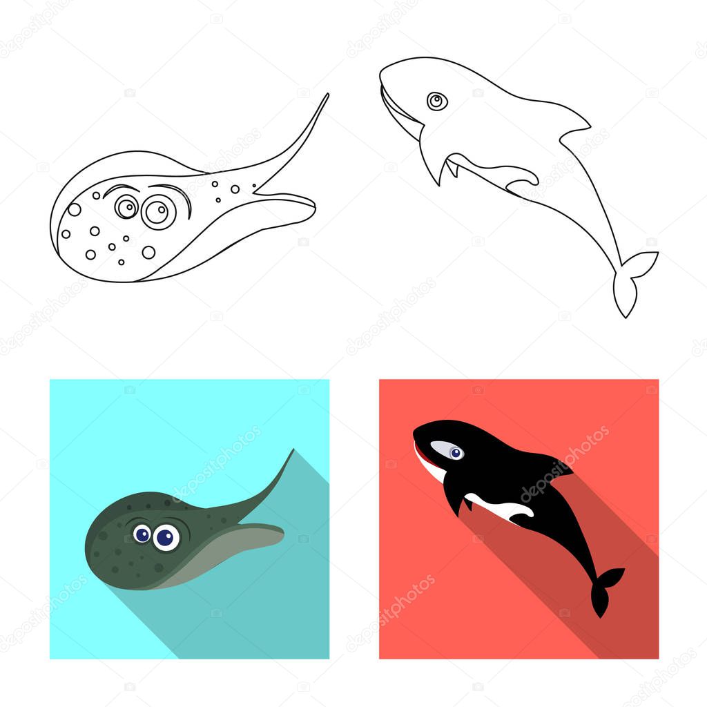 Isolated object of sea and animal sign. Set of sea and marine stock vector illustration.