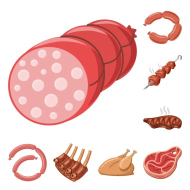 Eti ve jambon logosu yalıtılmış nesne. Et ve hisse senedi için pişirme vektör ikon koleksiyonu.