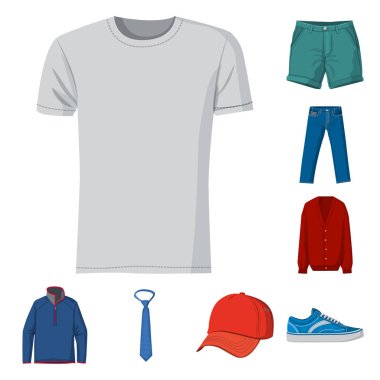 Adam ve giyim simge vektör tasarımı. Adam ayarla ve web için hisse senedi simgesi giymek.