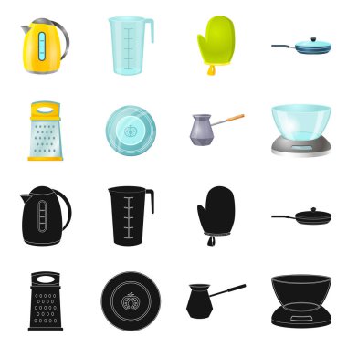 Mutfak ve yemek simgesi yalıtılmış nesne. Mutfak ve cihaz hisse senedi vektör çizim seti.