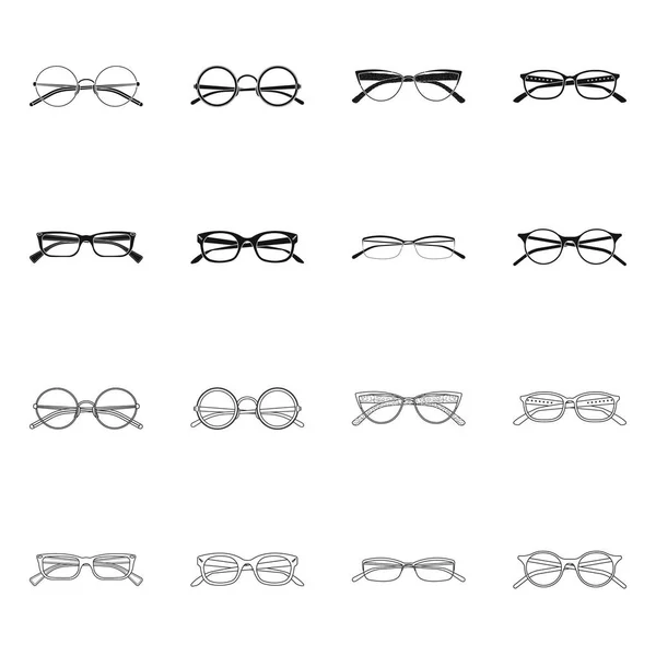 Oggetto isolato di occhiali e logo della cornice. Set di bicchieri e accessori stock symbol per web . — Vettoriale Stock