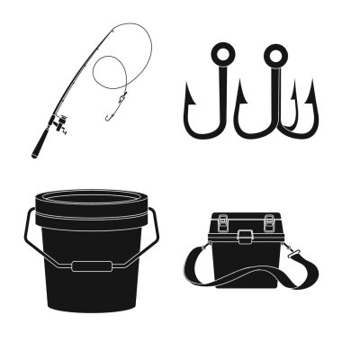 Balık ve balık tutma logo vektör tasarımı. Balık topluluğu ve hisse senedi için ekipman vektör simgesi.