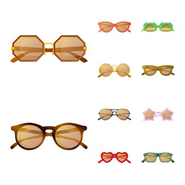 Gözlük ve güneş gözlüğü logosu yalıtılmış nesne. Gözlük ve aksesuar hisse senedi vektör çizim.