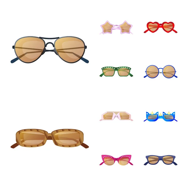 Vectorillustratie van pictogram bril en zonnebril. Collectie van glazen en accessoire aandelensymbool voor web. — Stockvector