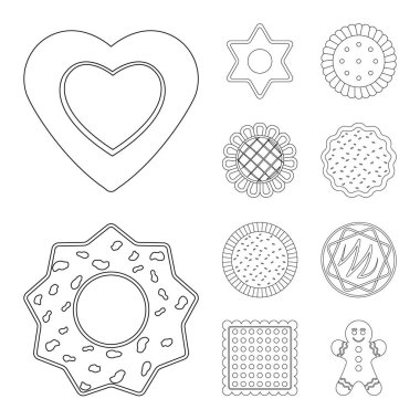 Bisküvi ve kek işareti yalıtılmış nesne. Hisse senedi için bisküvi ve çikolata vektör simge kümesi.