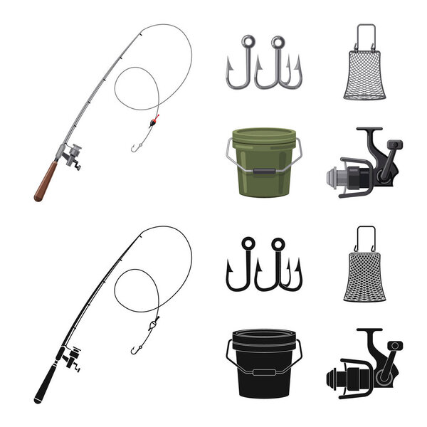 Изолированный объект рыбы и знака рыбалки. Набор векторных значков рыб и оборудования для склада
.