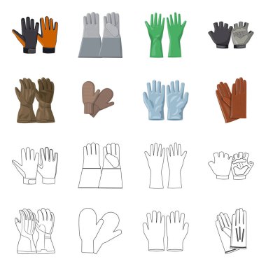 Eldiven ve kış simge vektör Illustration. Eldiven ve ekipman hisse senedi vektör çizim seti.