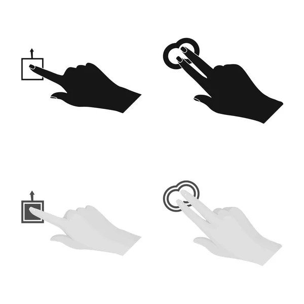 Oggetto isolato di touchscreen e simbolo della mano. Raccolta di illustrazioni vettoriali touchscreen e touch stock . — Vettoriale Stock