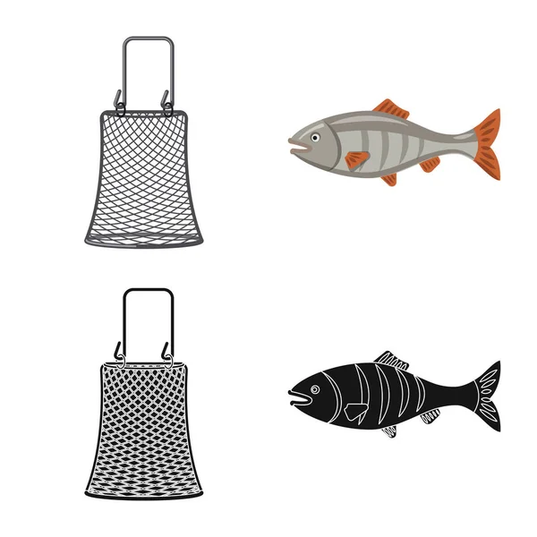 Изолированный объект рыбы и знака рыбалки. Набор векторных значков рыб и оборудования для склада . — стоковый вектор
