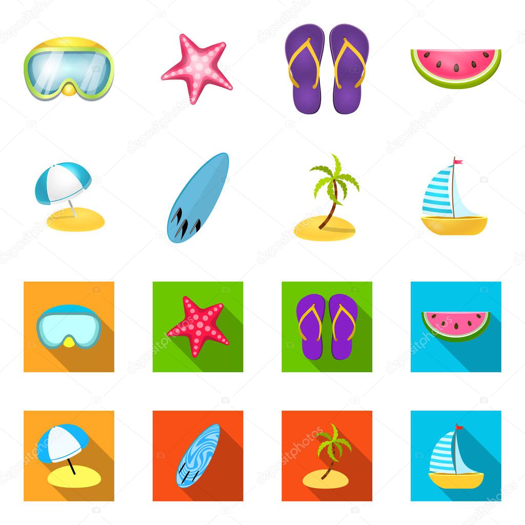 Vector design of equipment and swimming symbol. Set of equipment and activity stock symbol for web.