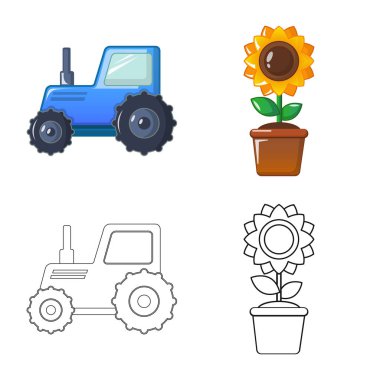 Çiftlik ve Tarım logosu yalıtılmış nesne. Çiftlik ve bitki hisse senedi vektör çizim seti.