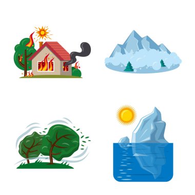 Doğal ve felaket logo vektör Illustration. Doğal kümesi ve web için risk hisse senedi simgesi.