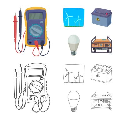 Elektrik ve elektrik simgesi yalıtılmış nesne. Elektrik ve enerji hisse senedi için vektör simge kümesi.