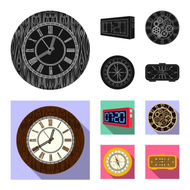 Saat ve saat logo yalıtılmış nesne. Hisse senedi için saat ve daire vektör simge kümesi.