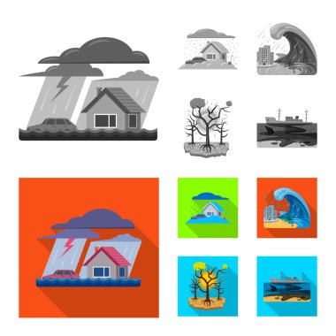Doğal ve felaket logo vektör Illustration. Doğal kümesi ve web için risk hisse senedi simgesi.