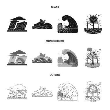 Doğal ve felaket logosu yalıtılmış nesne. Doğal kümesi ve web için risk hisse senedi simgesi.