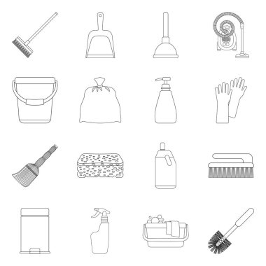 Temizlik ve servis simge yalıtılmış nesne. Temizlik ve ev hisse senedi vektör çizim topluluğu.