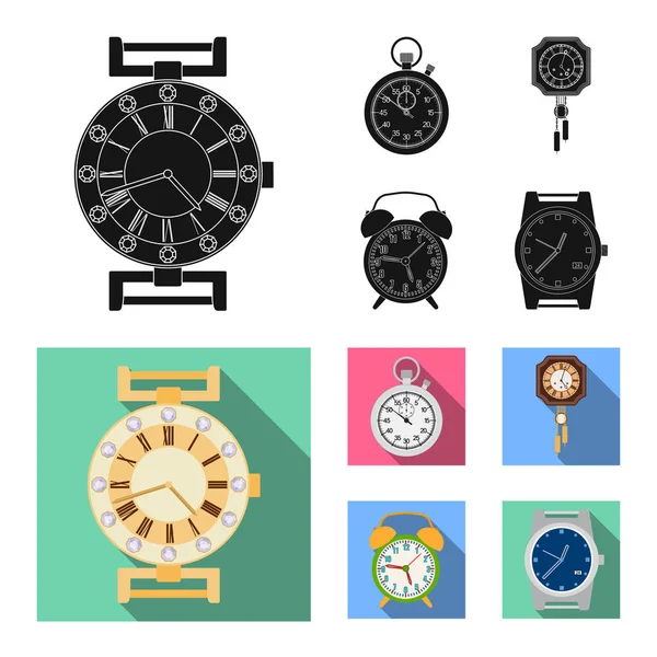 Illustrazione vettoriale dell'orologio e dell'icona dell'ora. Set di orologio e cerchio stock symbol per il web . — Vettoriale Stock