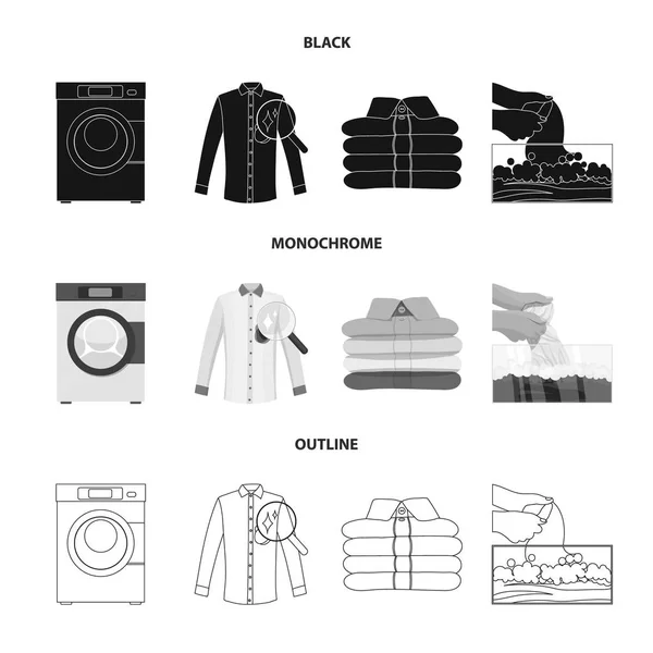 Διάνυσμα σχεδιασμό των ρούχων και καθαρό σημάδι. Σετ πλυντήριο και ρούχα σύμβολο μετοχής για το web. — Διανυσματικό Αρχείο