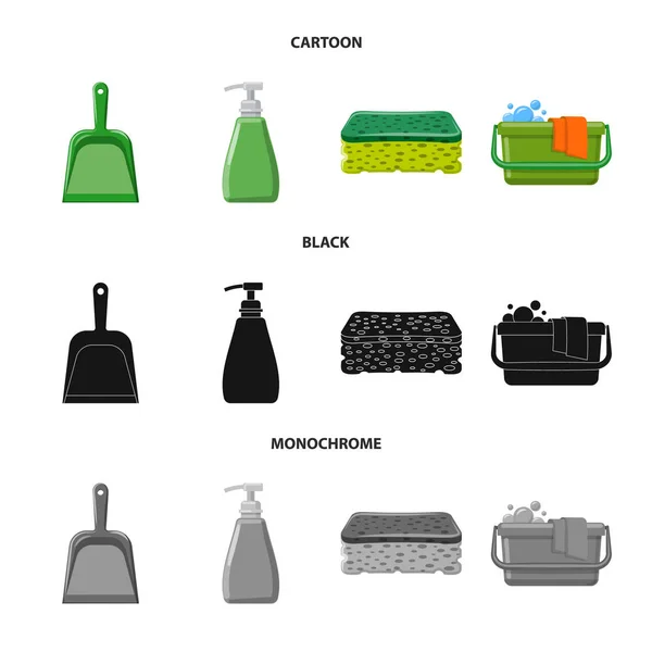 Векторный дизайн логотипа уборки и сервиса. Набор средств для чистки и бытового инвентаря . — стоковый вектор