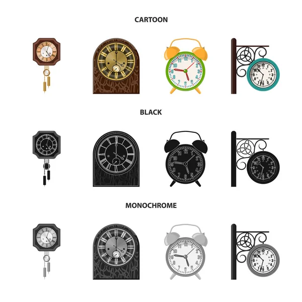 Objet isolé de l'horloge et du signe du temps. Collection d'horloge et cercle illustration vectorielle de stock . — Image vectorielle