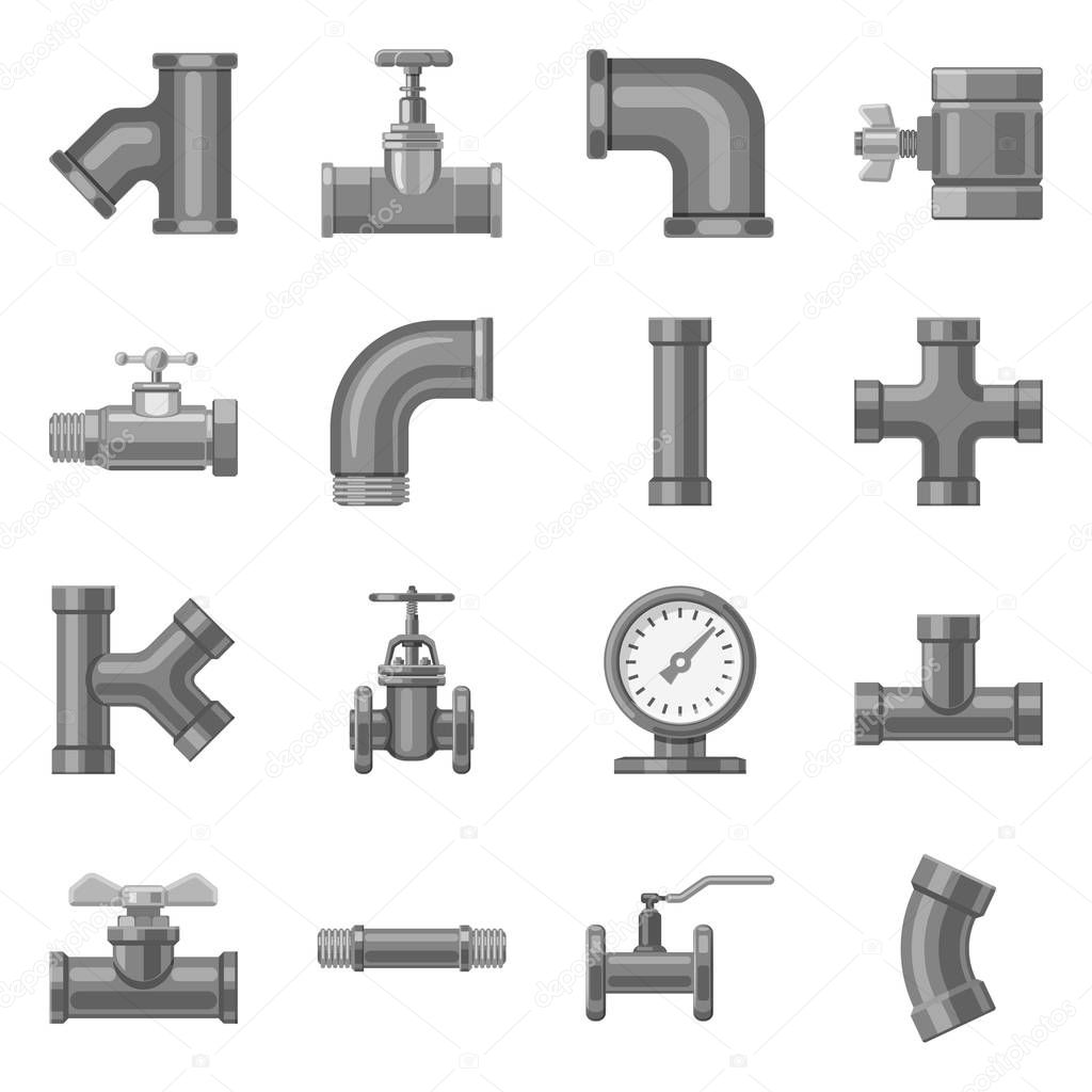 Vector illustration of pipe and tube logo. Collection of pipe and pipeline stock symbol for web.