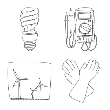 Vektör çizim elektrik ve elektrik sembolü. Elektrik ve enerji hisse senedi vektör çizim koleksiyonu.