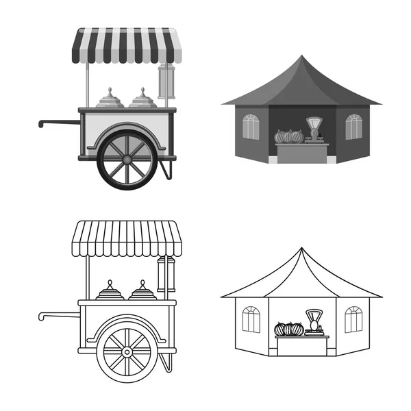 Векторная иллюстрация рыночной и внешней символики. Набор векторных иллюстраций рынка и продовольственных запасов . — стоковый вектор