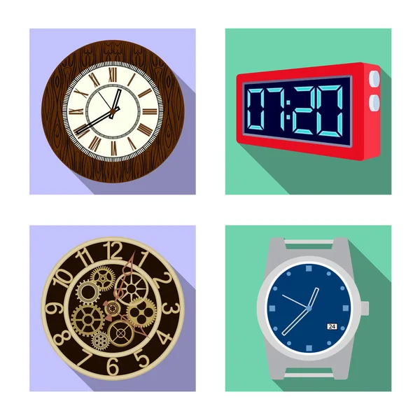 Isolerade objekt av klocka och tid-logotypen. Samling klockan och cirkel lager vektorillustration. — Stock vektor