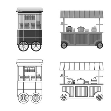 Piyasa ve dış simge vektör tasarımı. Market ve gıda hisse senedi vektör çizim seti.