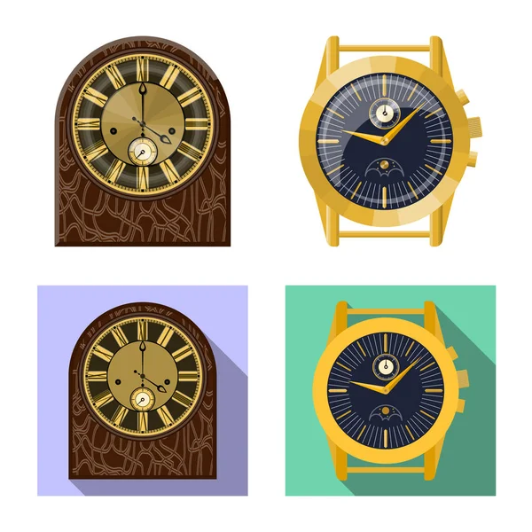 Vectorillustratie van het pictogram van de klok en de tijd. Set van klok en cirkel voorraad vectorillustratie. — Stockvector