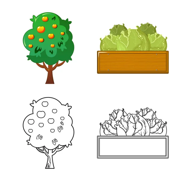 Vektor-Design von Bauernhof und Landwirtschaft Symbol. Set von Vektorillustrationen für landwirtschaftliche und pflanzliche Betriebe. — Stockvektor