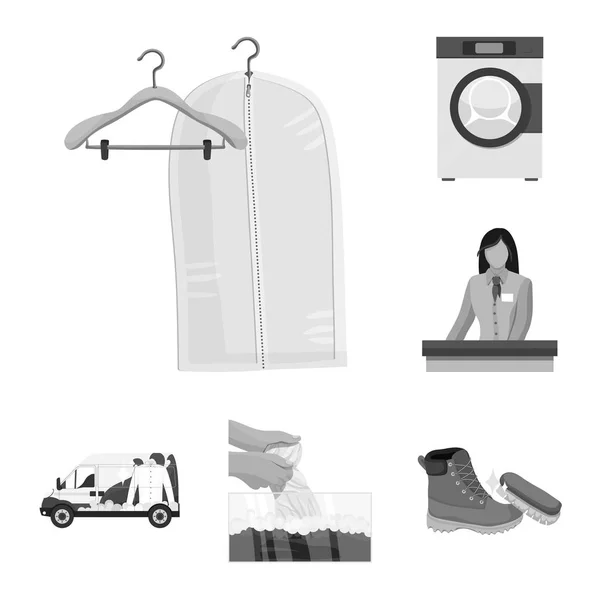 Na białym tle obiekt pralni i czyste znak. Zestaw z pralni i ubrania symbol giełdowy dla sieci web. — Wektor stockowy