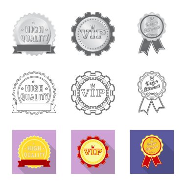 Amblem ve rozet simge vektör tasarımı. Web için amblem ve etiket hisse senedi simgesi kümesi.