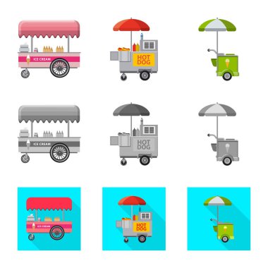 Piyasa ve dış işareti vektör tasarımı. Market ve gıda hisse senedi vektör çizim topluluğu.