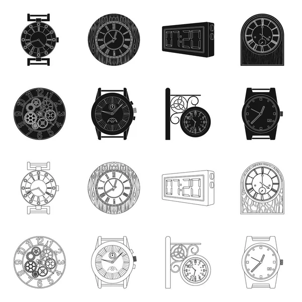 Saat ve saat logo yalıtılmış nesne. Saat ve daire hisse senedi vektör çizim seti.