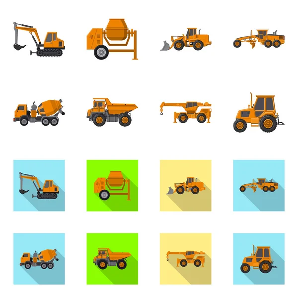 Illustrazione vettoriale dell'icona di costruzione e costruzione. Raccolta di illustrazione vettoriale del parco macchine e delle costruzioni . — Vettoriale Stock