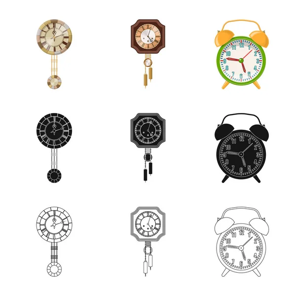 Απομονωμένο αντικείμενο ρολόι και η ώρα του συμβόλου. Σετ ρολόι και κύκλο εικονογράφηση διάνυσμα απόθεμα. — Διανυσματικό Αρχείο