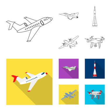 Uçak ve taşıma sembolü yalıtılmış nesne. Uçak ve gökyüzü hisse senedi vektör çizim topluluğu.