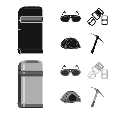 Dağcılık ve en yüksek işareti tasarımı vektör. Kamp ve dağcılık Topluluğu web için hisse senedi simgesi.