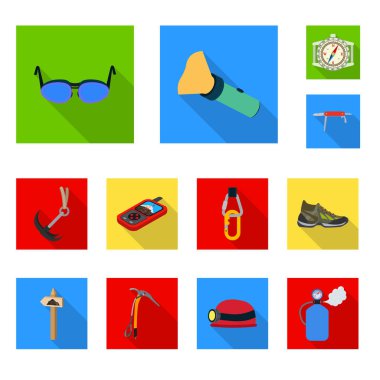 Dağcılık ve tepe sembolü yalıtılmış nesne. Dağcılık ve kamp set vektör simge stok için.