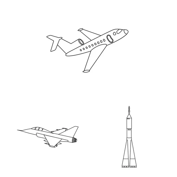 Objeto isolado de avião e logotipo de transporte. Conjunto de plano e céu símbolo de estoque para web . — Vetor de Stock