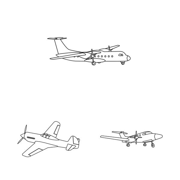 Progettazione vettoriale dell'icona dell'aereo e del trasporto. Raccolta di icone vettoriali piano e cielo per stock . — Vettoriale Stock