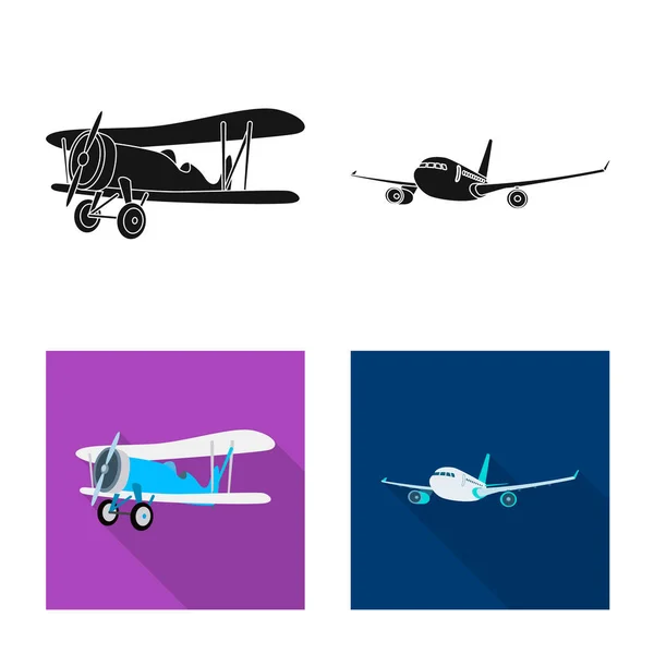 Ilustração vetorial de avião e sinal de transporte. Conjunto de plano e ícone de vetor de céu para estoque . — Vetor de Stock