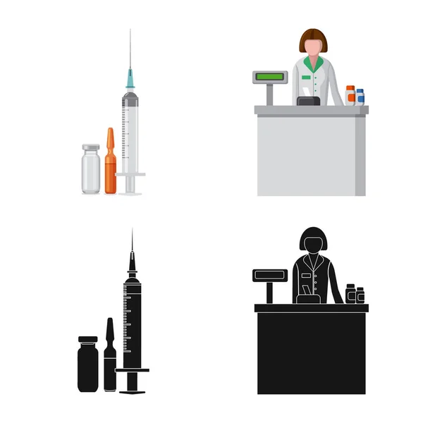 Vectorillustratie van apotheek en ziekenhuis teken. Collectie van apotheek en business voorraad vectorillustratie. — Stockvector