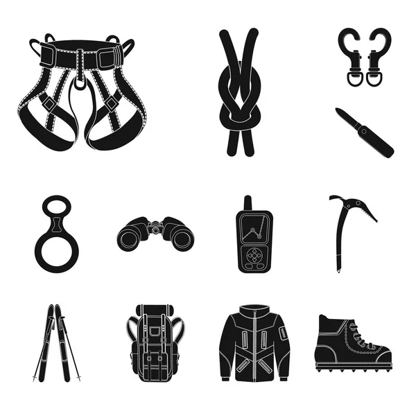 Illustrazione vettoriale dell'alpinismo e simbolo di picco. Raccolta di simboli alpinistici e campeggi per il web . — Vettoriale Stock
