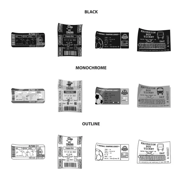 Ilustración vectorial del billete y símbolo de admisión. Colección de entradas y eventos stock vector ilustración . — Vector de stock