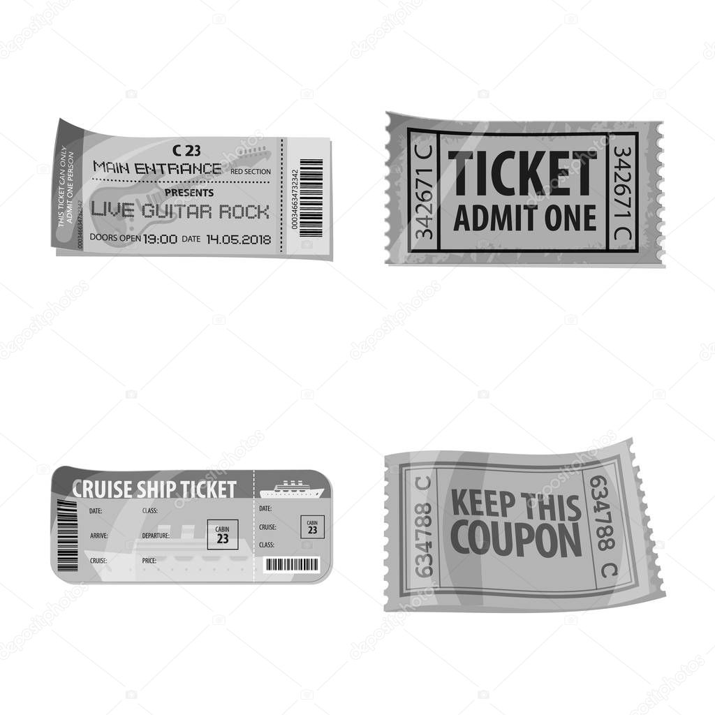 Vector design of ticket and admission symbol. Collection of ticket and event vector icon for stock.