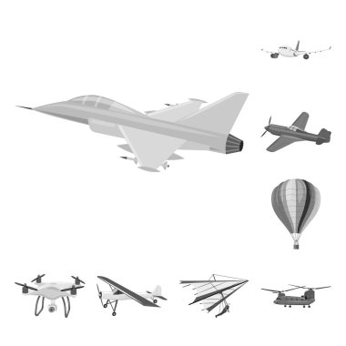 Uçak ve taşıma simge vektör Illustration. Uçak ve gökyüzü hisse senedi vektör çizim seti.